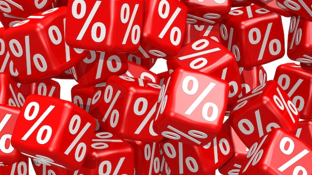 Photo red cubes with percentage sign