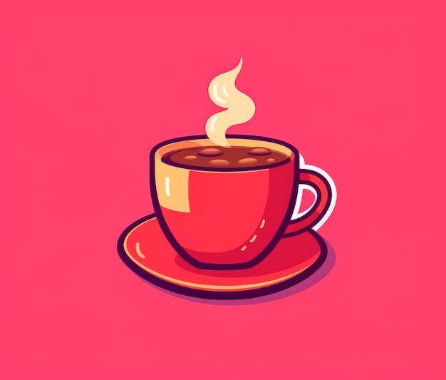 A red cup of coffee on a pink background