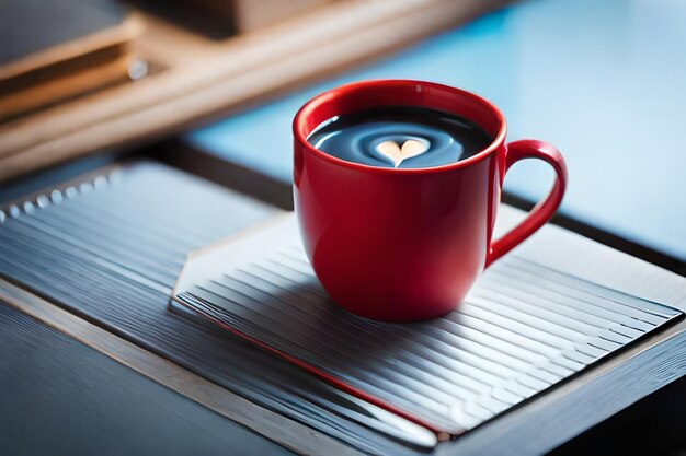 Photo a red cup of coffee with a candle in it