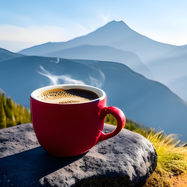 A red cup of coffee with the word coffee on it