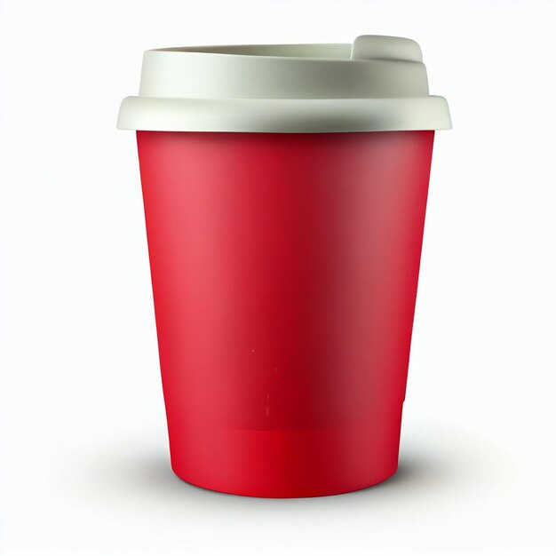 A red cup with a lid that says " coffee " on it.