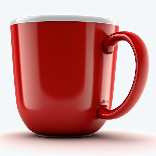 A red cup with a white handle and a red handle.