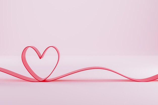 Red curled heart shape ribbon 3d illustration