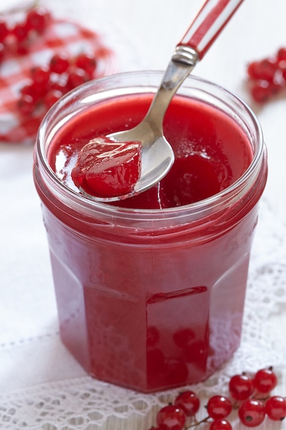 Red currant jelly in a jar