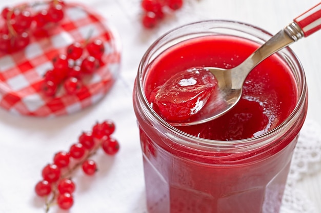 Red currant jelly in a jar