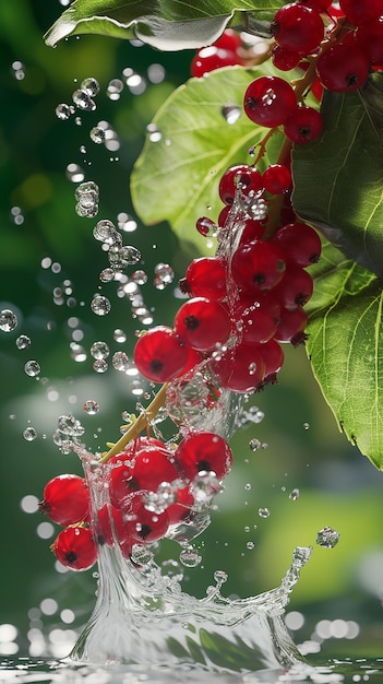 Photo red currant in water pomegranate smashing