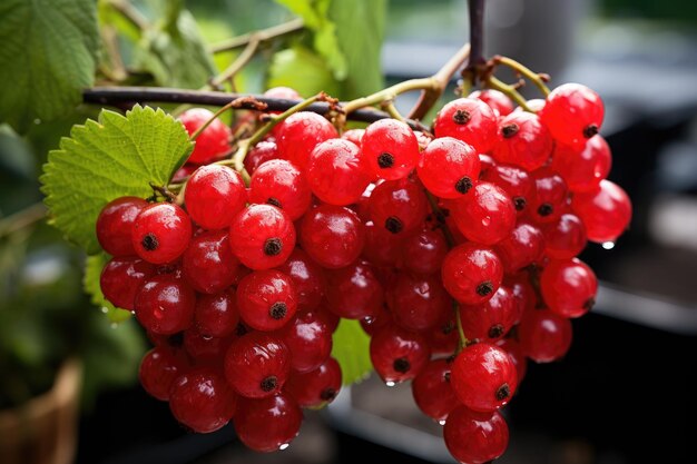 Red currants growing on a bush in the garden Generative AI