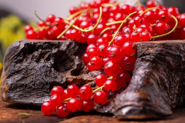 Red currants on wooden background