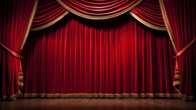 A red curtain is shown on a stage.