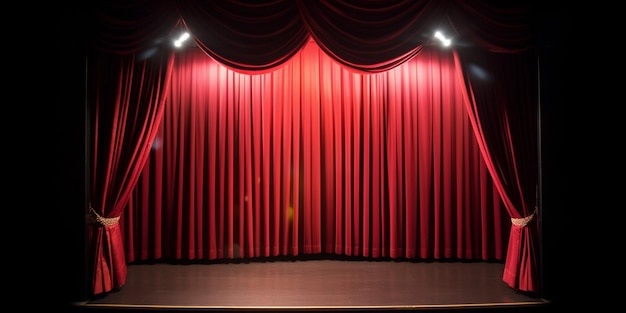 A red curtain is shown in a theater.