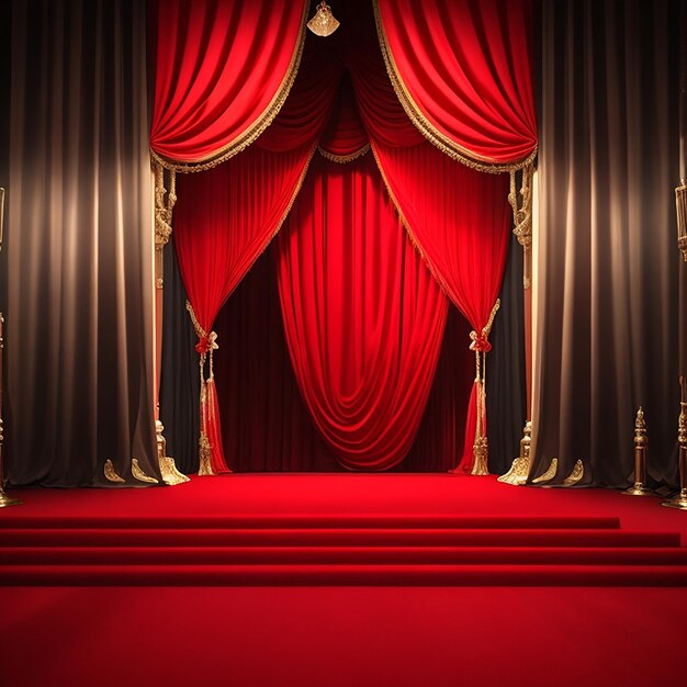 Red curtain red carpet with colorful light generated by AI