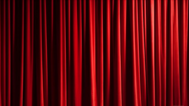 Red curtain that is closed and the word theatre is on the right side.