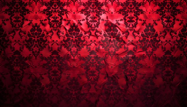 a red curtain with a floral pattern on it