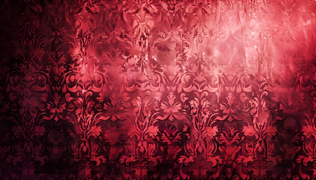 a red curtain with a pattern of flowers on it