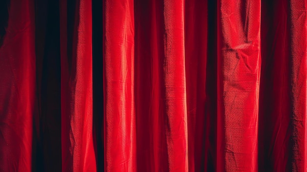 Фото Красный занавес с складками слои ткани освещены прожектором фон черный