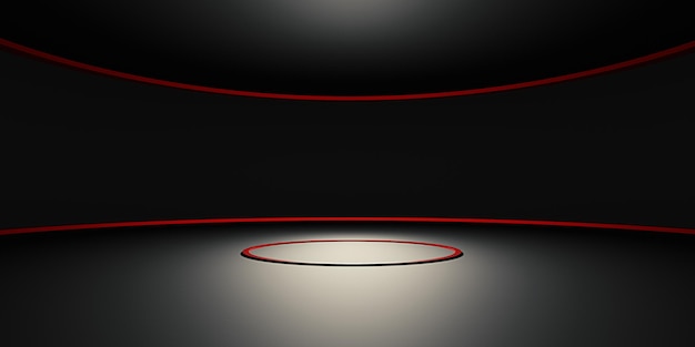 Red Curve Podium Background Neon Light Circle Dark ZEN Modern Abstract Base Concept Stage 3D