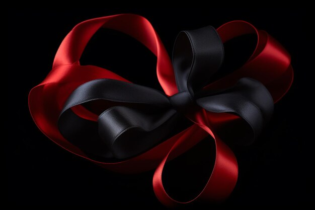 Photo red curved heart shape ribbon on black background