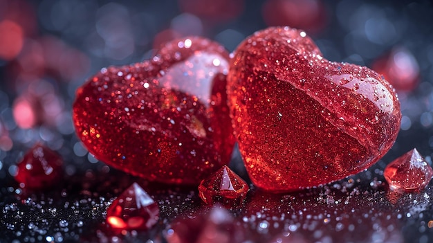 Photo red cute heart made with glitter bokeh valentines day background crystal clear focus photography