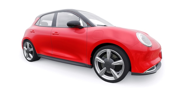 Red cute little electric hatchback car 3D illustration
