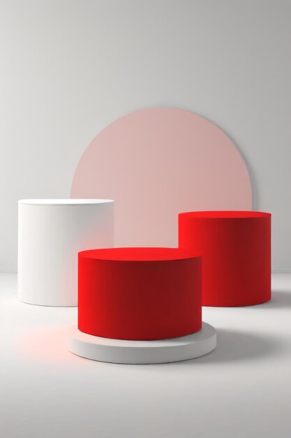 Red cylinder podium pedestal product display platform with white color background