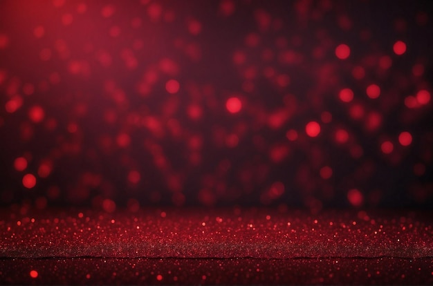 Red dark background with glitter effect and bokeh lights