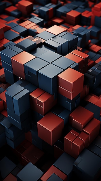 Red and Dark Blue 3D Blocks Background Image