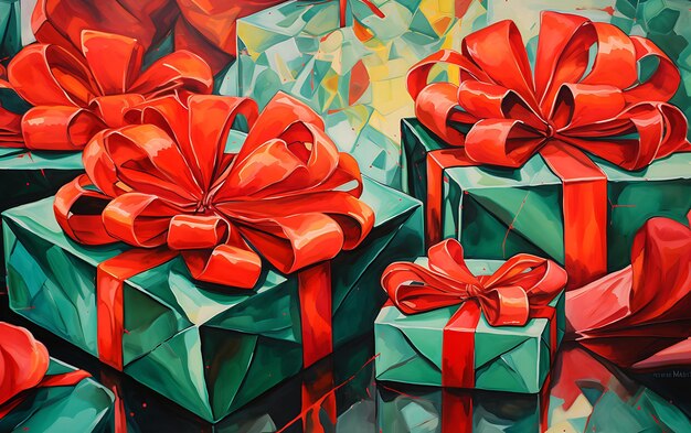 red and dark green gifts on a fabric christmas