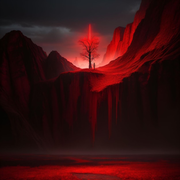 a red and dark landscape