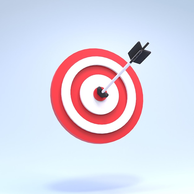 Red dart arrow hits target 3d renderer illustration
