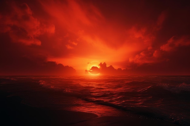 赤い夜明けの海 アイを生成する