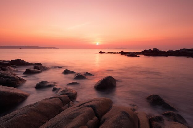 赤い夜明けの海景色 ピンクの死者 アイを生成する