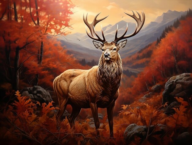 Photo red deer at autumn