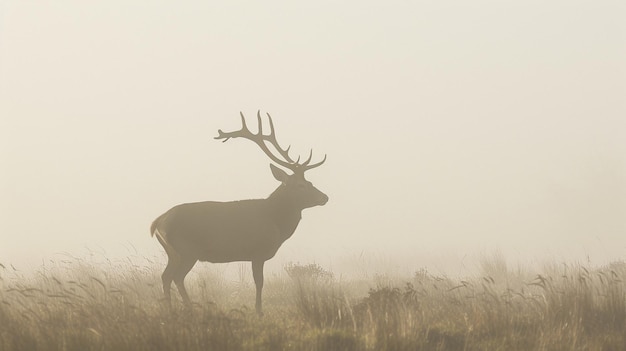 Photo red deer cervus elaphus stag in morning mist