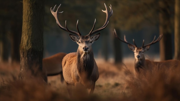 Red deer in forest Illustration AI GenerativexA