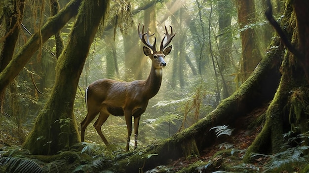 Red deer in the forest Wildlife scene from nature Animal in the forest