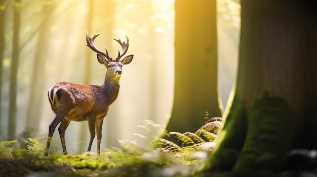 Red Deer in morning Sun background