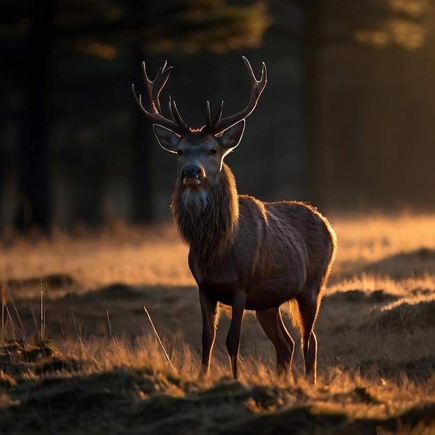 Red Deer in Morning Sun dark bright back ground genarted by AI