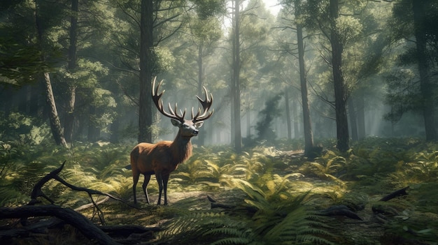 Красный олень с длинными рогами на голове HD 8K фон обоев Стоковая фотография