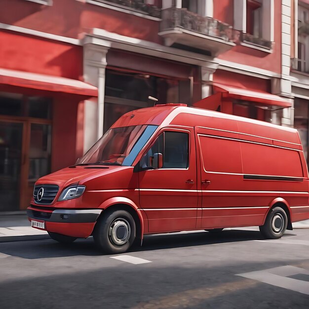 Red delivery car deliver express shipping fast delivery background 3d rendering illustration