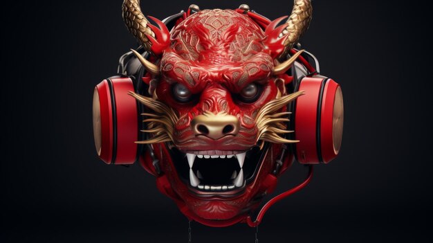 Red Demon Mask With Headphones