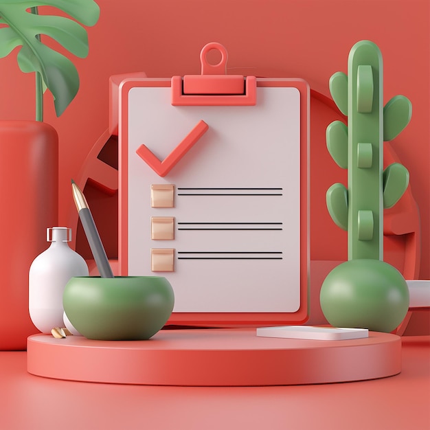 a red desk with a whiteboard with a red background with a diagram on it