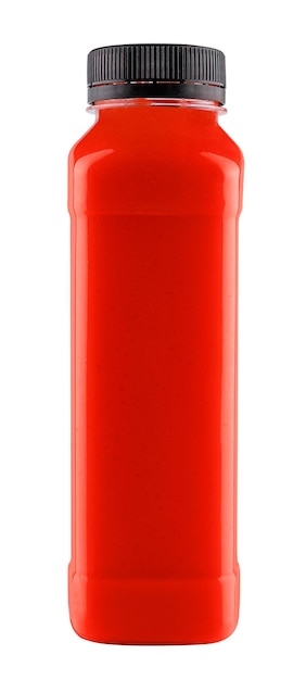 Photo red detox smoothie in bottle on white