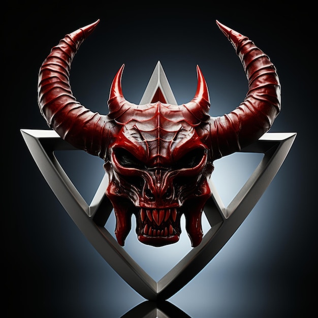 Photo a red devil head with horns on a black background