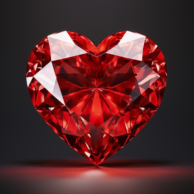 Красное алмазное сердце на темном фоне 3D-рендеринг Дня святого Валентина