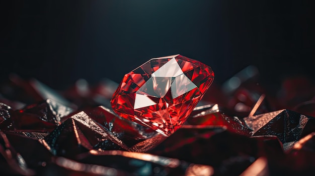 Photo a red diamond sits on a black background.