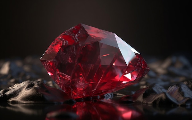 A red diamond sits on a black surface.