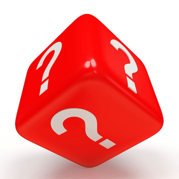 Photo red dice with question mark