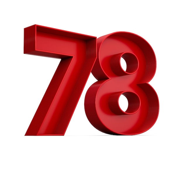 Red Digit 78 or seventy eight with inner shadow isolated on white background 3d illustration