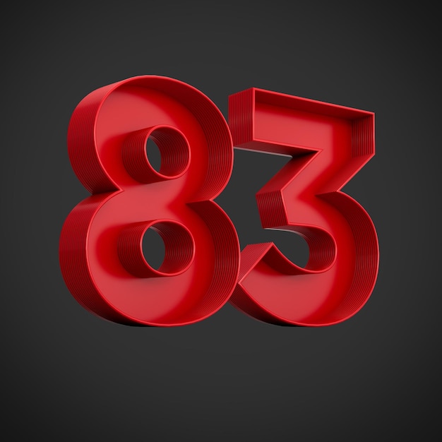 Red Digit 83 or eighty three with inner shadow 3d illustration