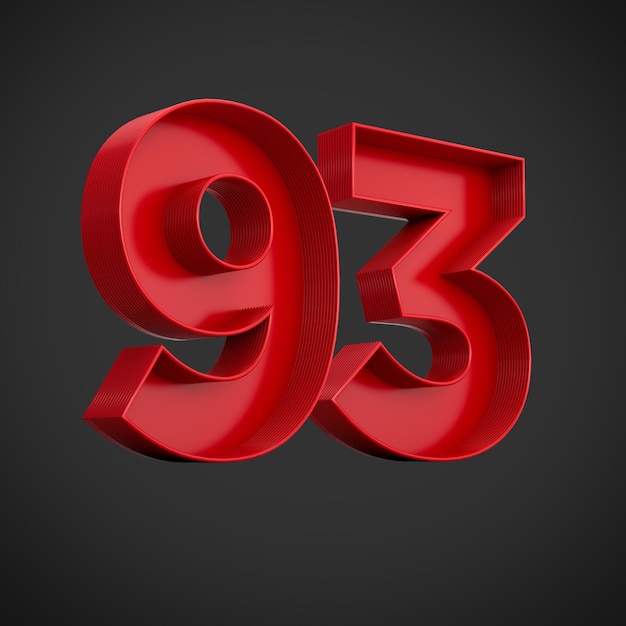 Red Digit 93 of drieënnegentig met innerlijke schaduw geïsoleerd op een witte achtergrond 3d illustratie